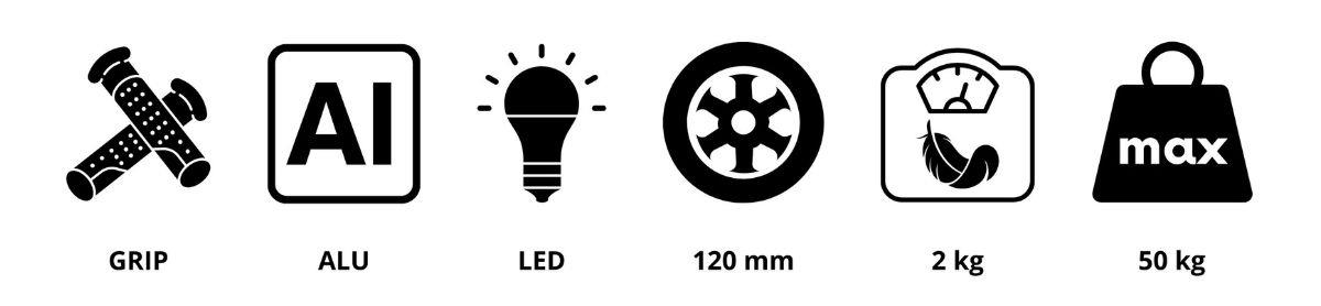 Scooter de equilíbrio de três rodas TRINGO, 3-8 anos - preto + rodas LED brilhantes