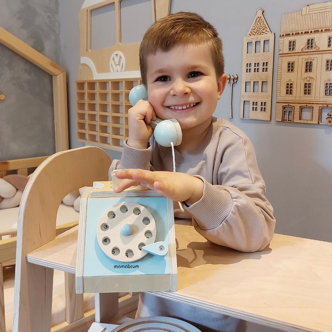 Telefone retrô de madeira - menta