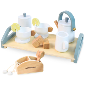 Jogo de chá grande em madeira com bandeja - 17 elementos