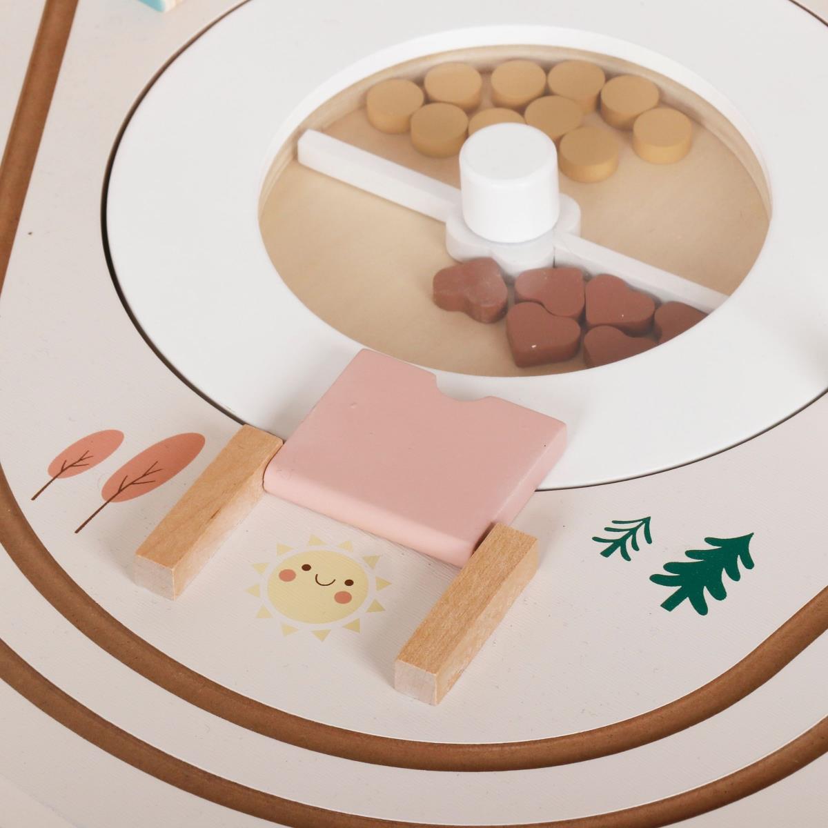 Mesa pedagógica de madeira 10 em 1 com animais e comboio