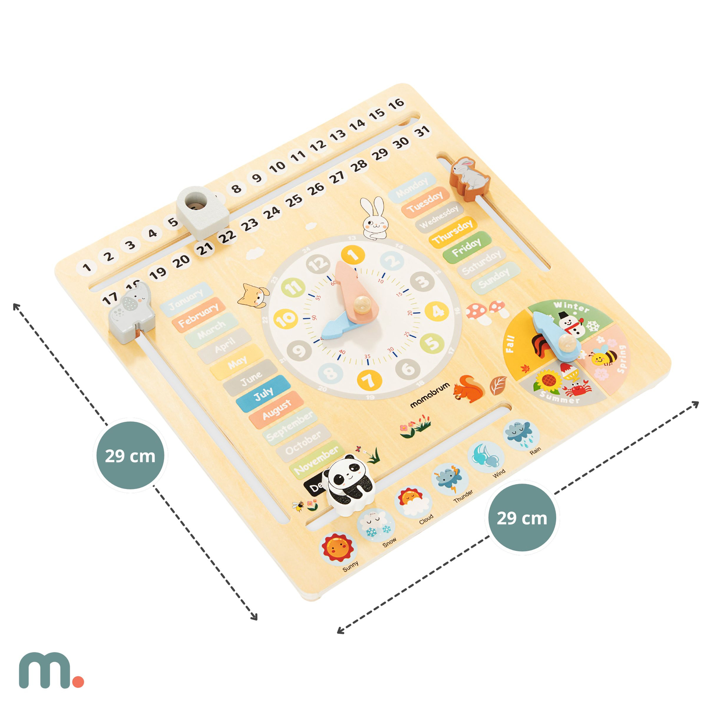Calendário infantil em madeira 6 em 1