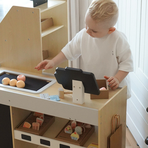 Mercado de legumes em madeira - grande banca XXL, loja com caixa registadora de brincar