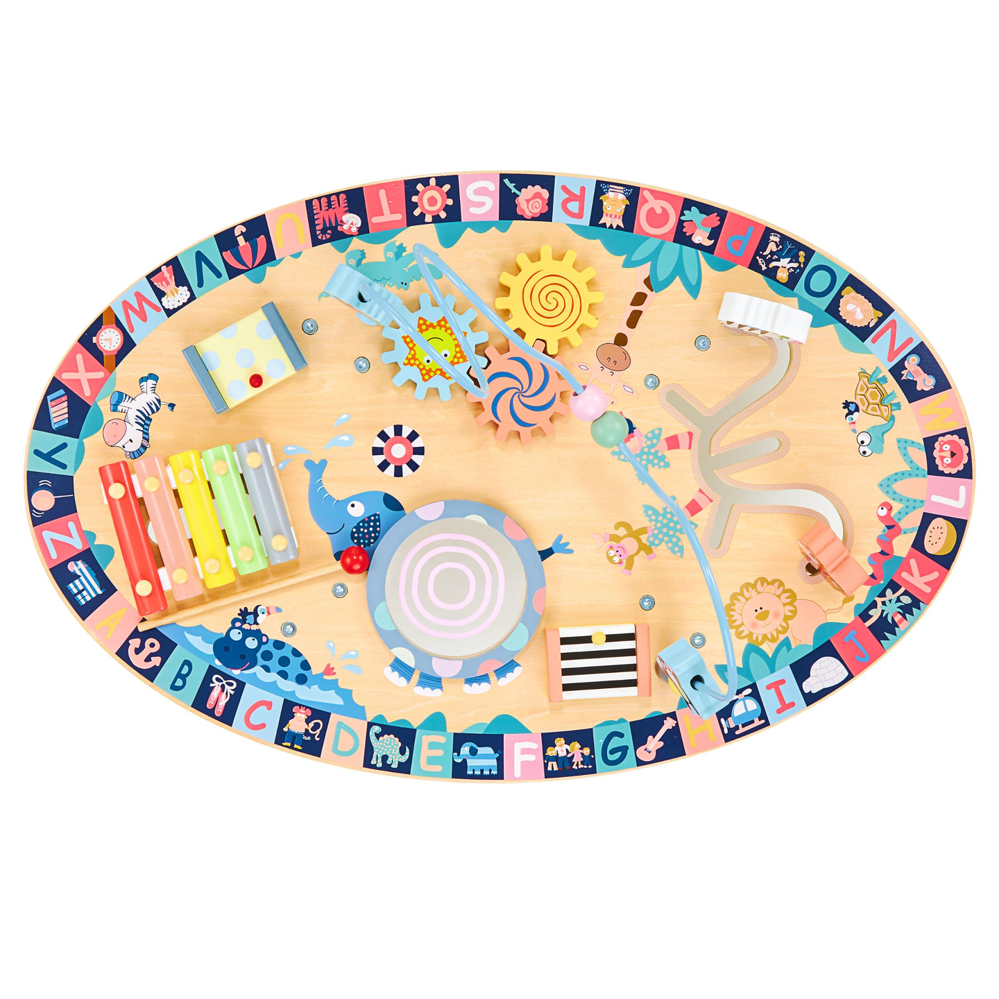 Mesa educativa de madeira 7 em 1, musical, sensorial