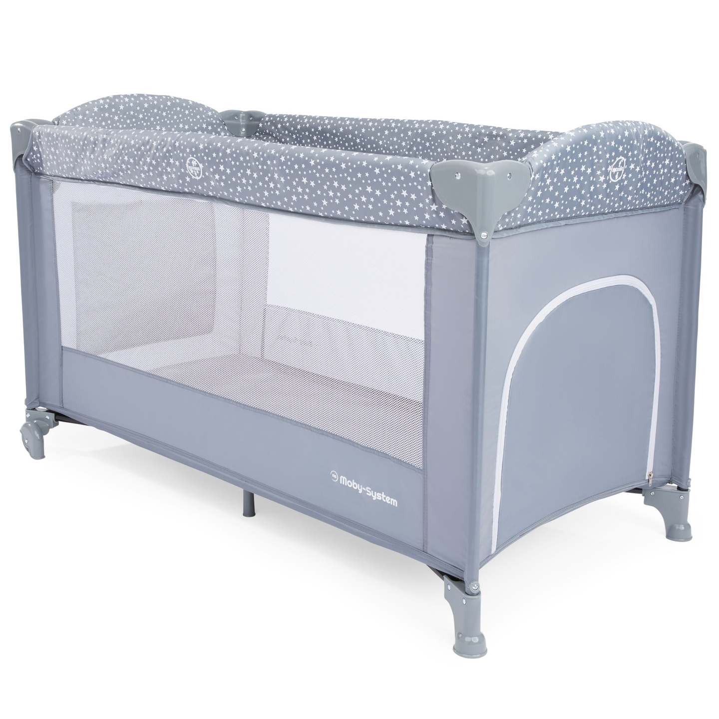 Berço de viagem / cercadinho de 2 níveis com trocador, teto e colchão Happy Traveller BASIC PLUS - cinza