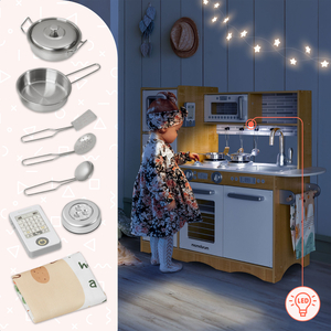 Cozinha XXL em madeira com iluminação LED, avental e acessórios