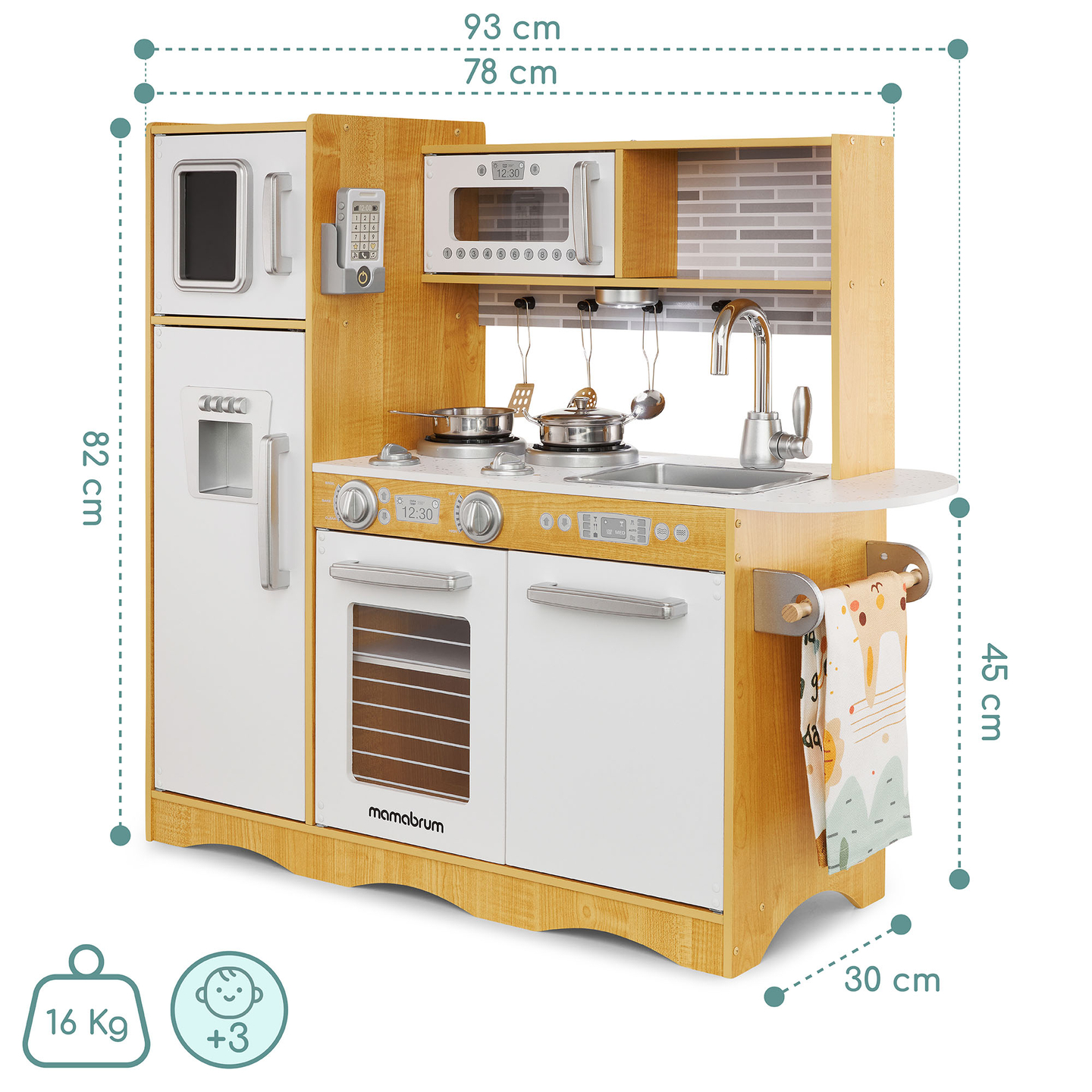 Cozinha XXL em madeira com iluminação LED, avental e acessórios