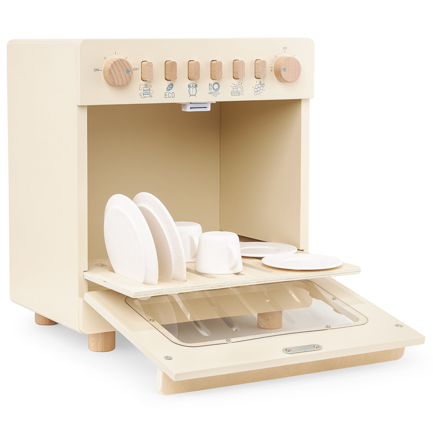 Máquina de lavar louça de madeira com acessórios