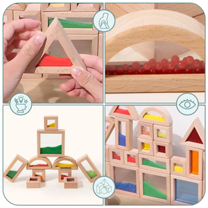 Conjunto de blocos sensoriais de madeira com diferentes recheios - 15 peças