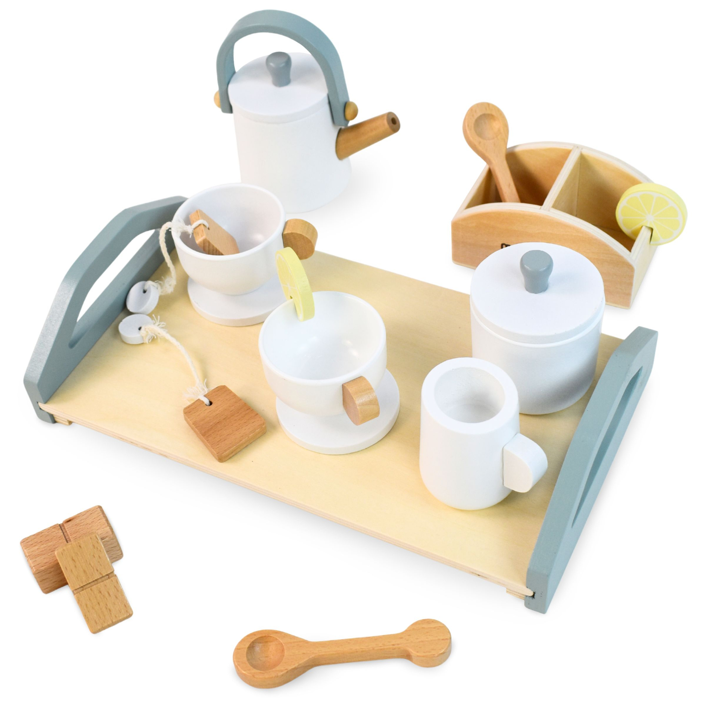 Jogo de chá grande em madeira com bandeja - 17 elementos