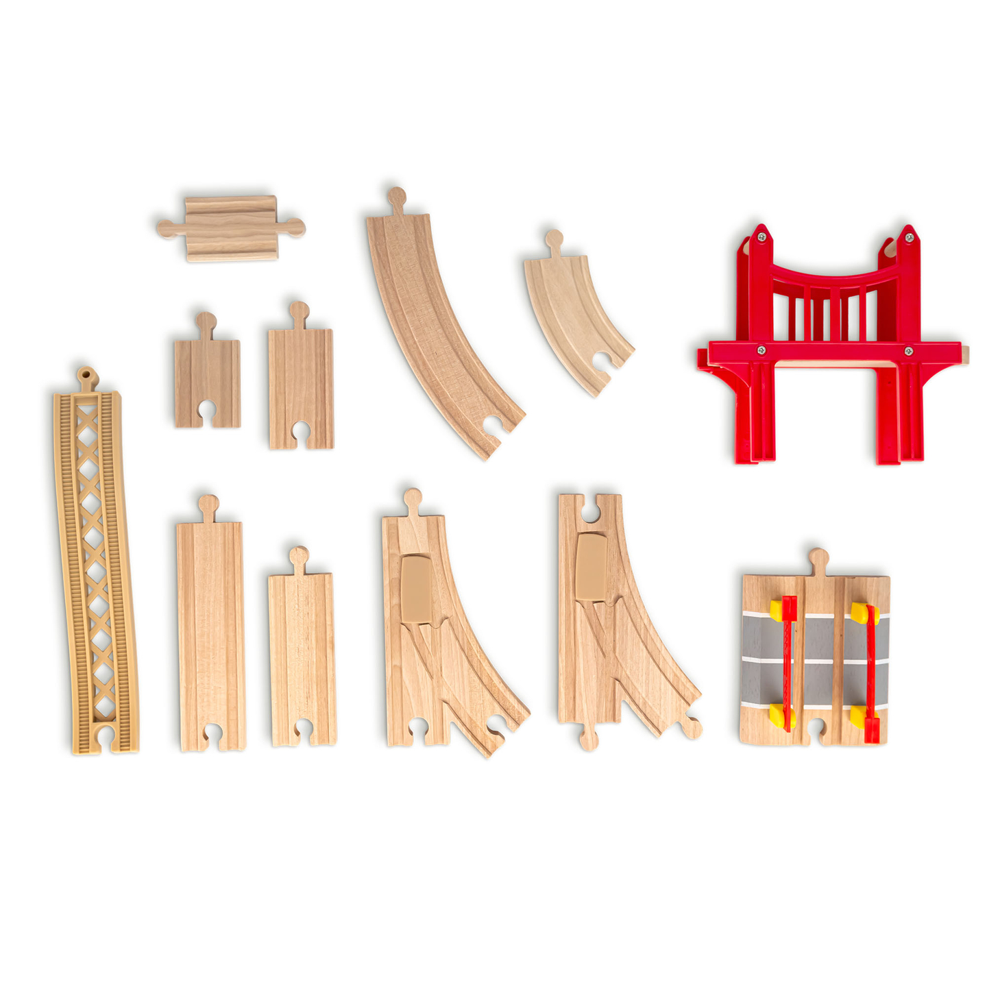 Ferrovia urbana de madeira com trem elétrico - guindaste móvel, navio, pontes