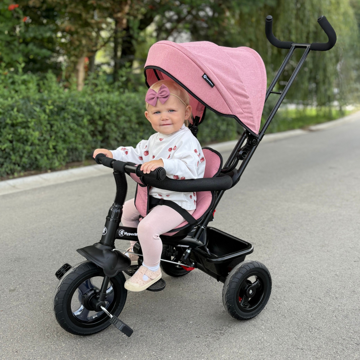 Triciclo para crianças de 1 a 4 anos - TOBI FREY - rosa - giratório - rodas infláveis + empurrador