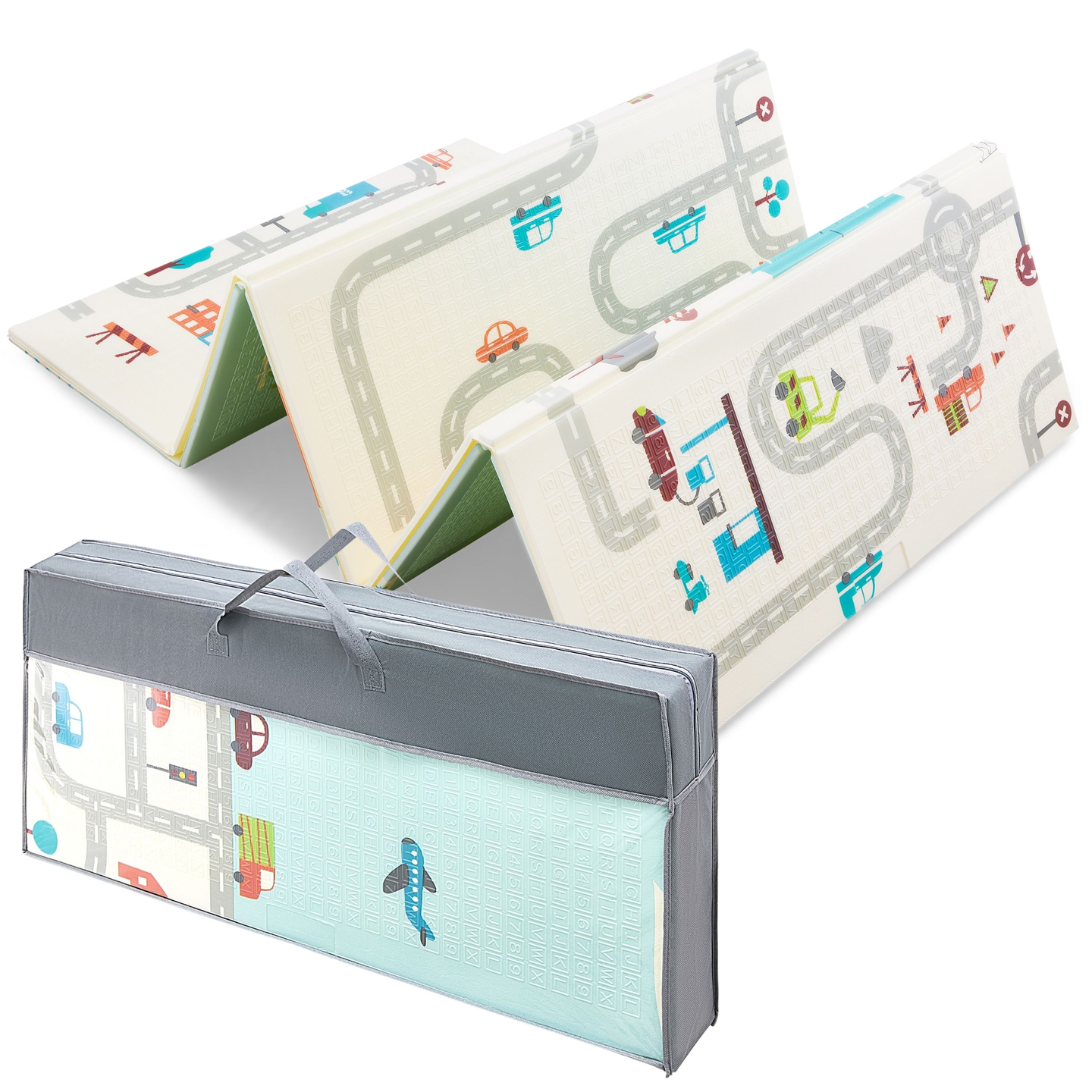 Tapete de espuma XXL dupla face - dobrável 1 CM (montanha e estrada)