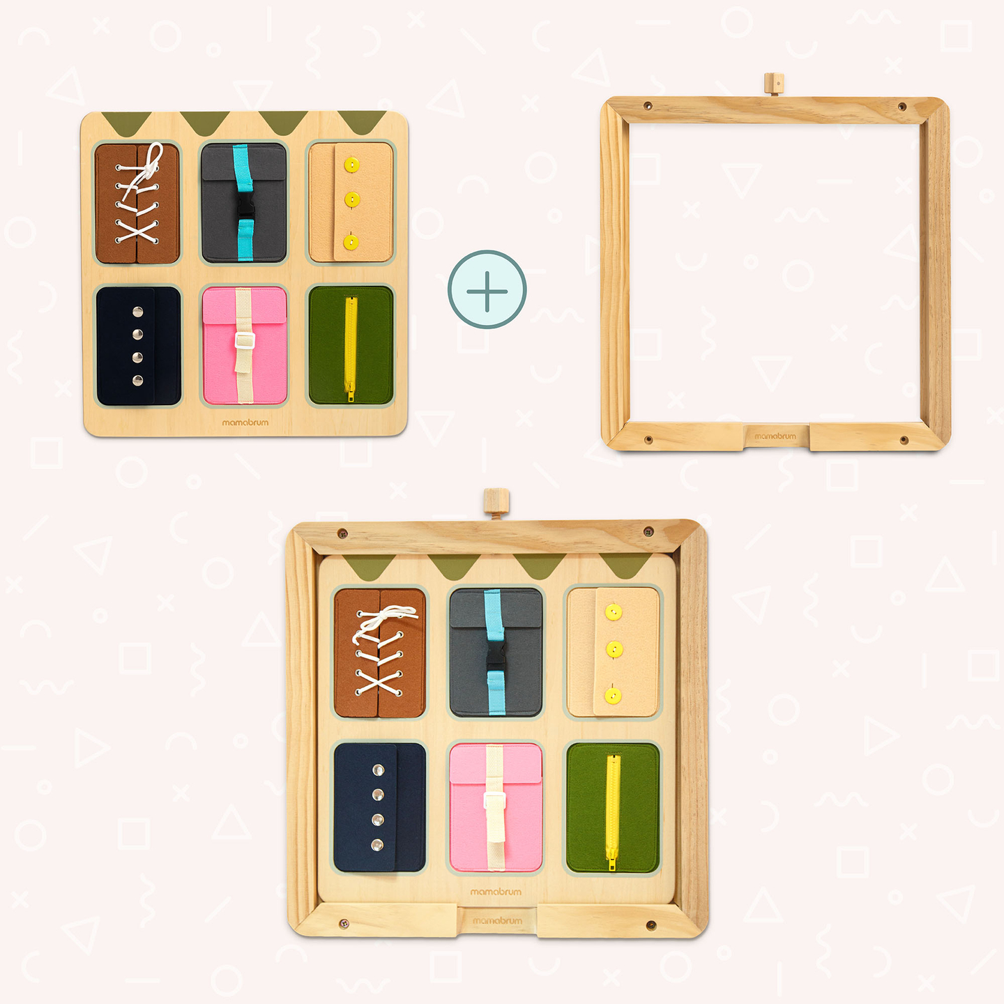 Quadro de atividades Montessori de madeira – Aprendizagem sensorial da independência – cadarços, fivelas, botões, fechos de pressão, zíper