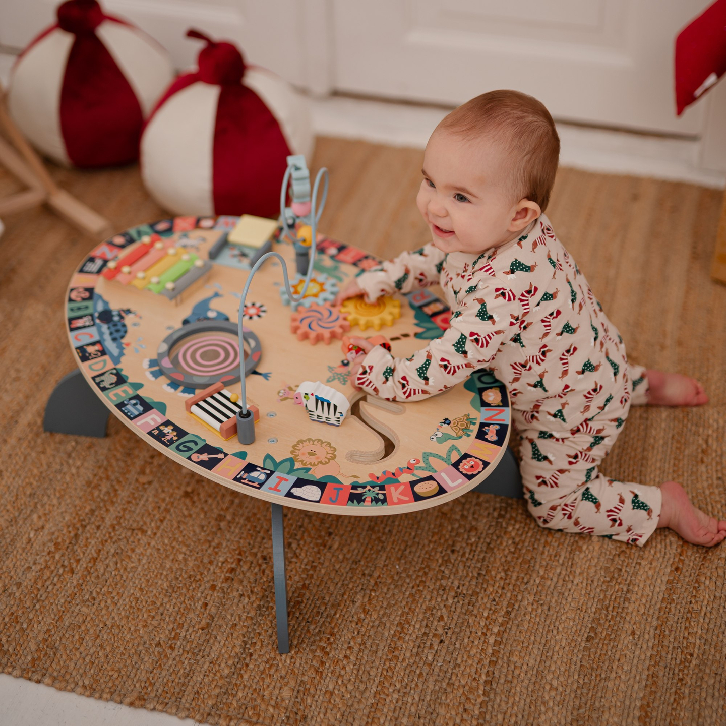 Mesa educativa de madeira 7 em 1, musical, sensorial