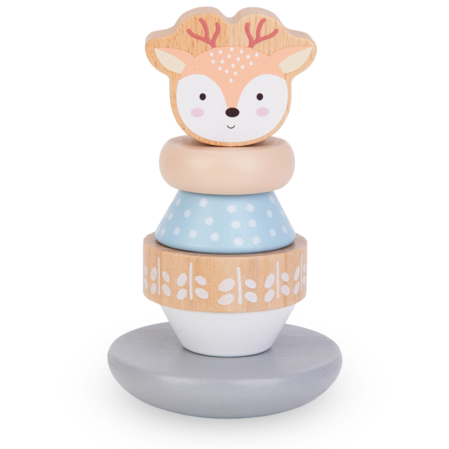 Um conjunto de brinquedos de madeira - um entrelaçado colorido, uma pirâmide de cervos, um classificador de pinguins