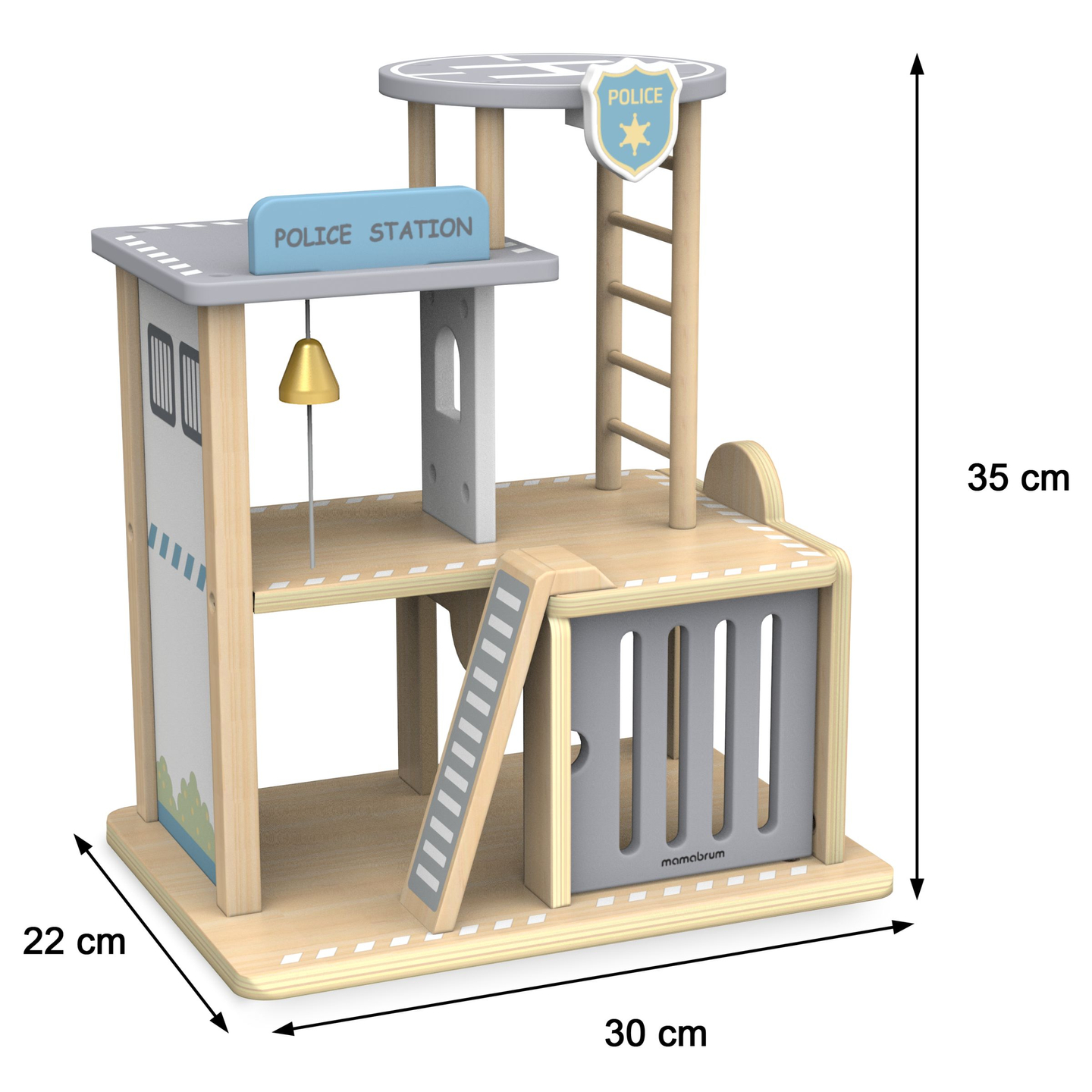 Delegacia de madeira com acessórios