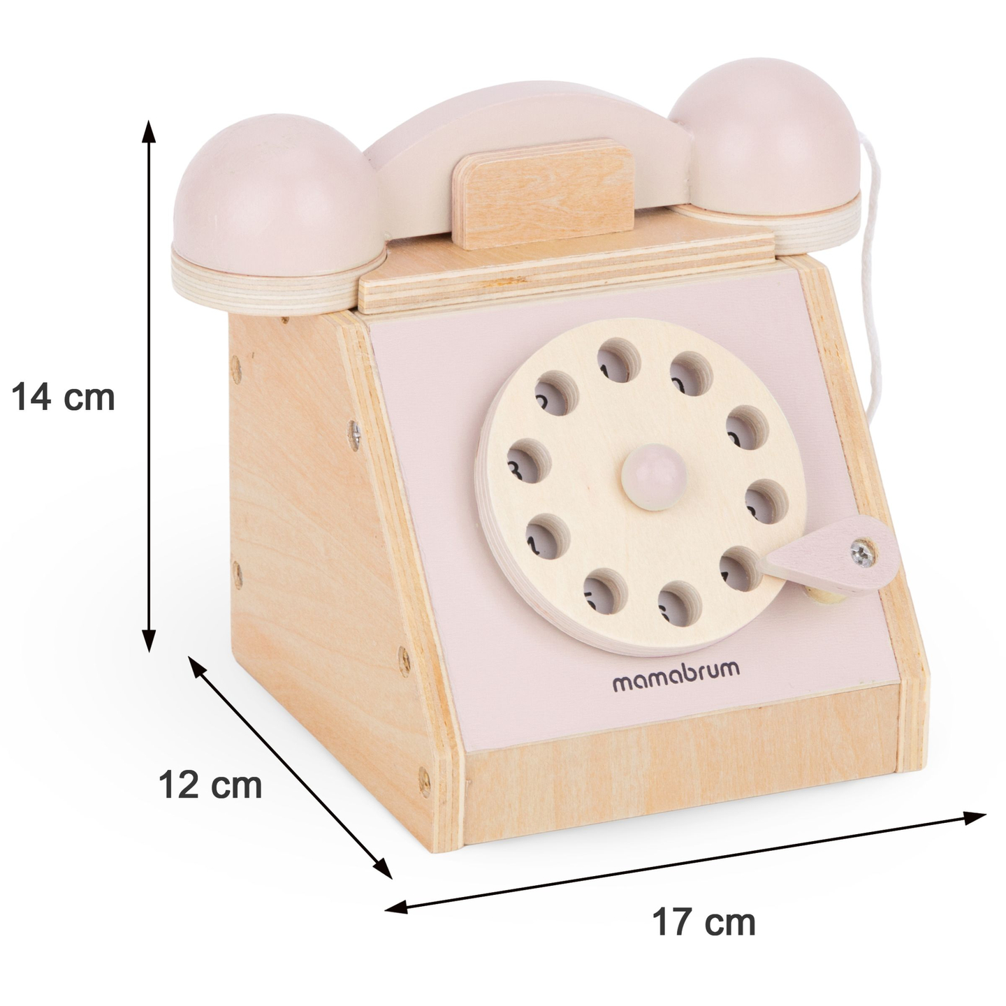 Telefone retrô de madeira - rosa pastel