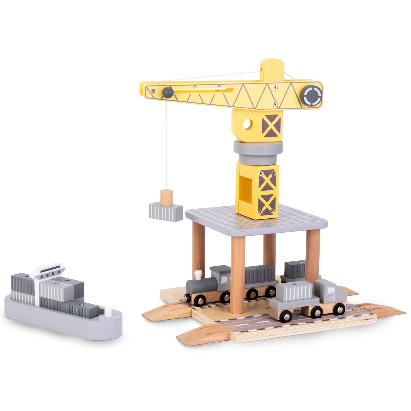 Guindaste portuário móvel com guincho magnético e acessórios - conjunto de madeira