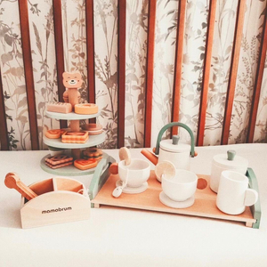 Jogo de chá grande em madeira com bandeja - 17 elementos