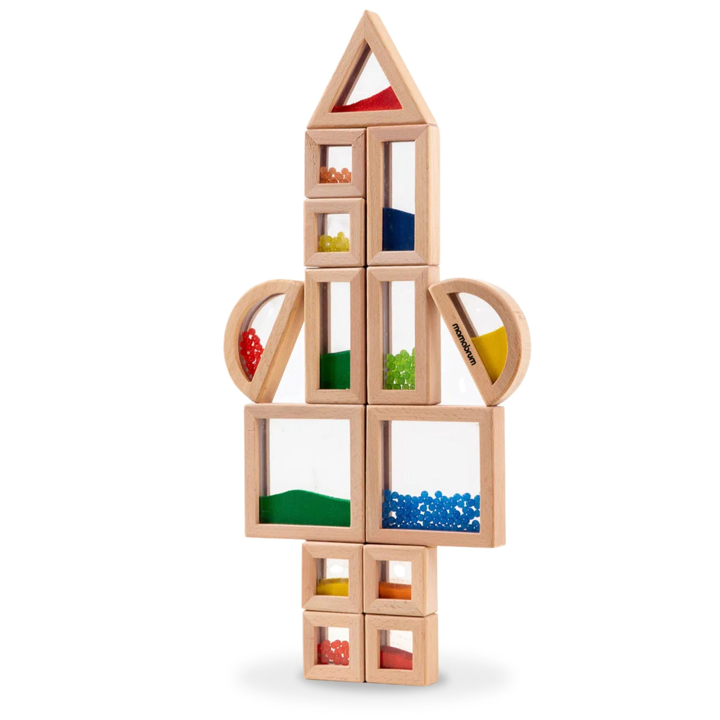 Conjunto de blocos sensoriais de madeira com diferentes recheios - 15 peças