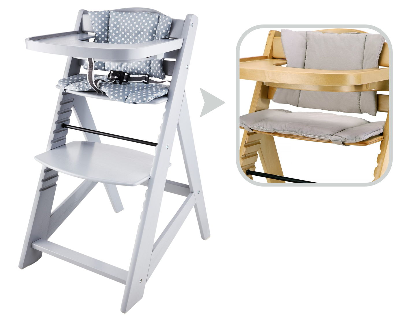 Cadeira de alimentação de madeira Moby-System WOODY - cor cinza