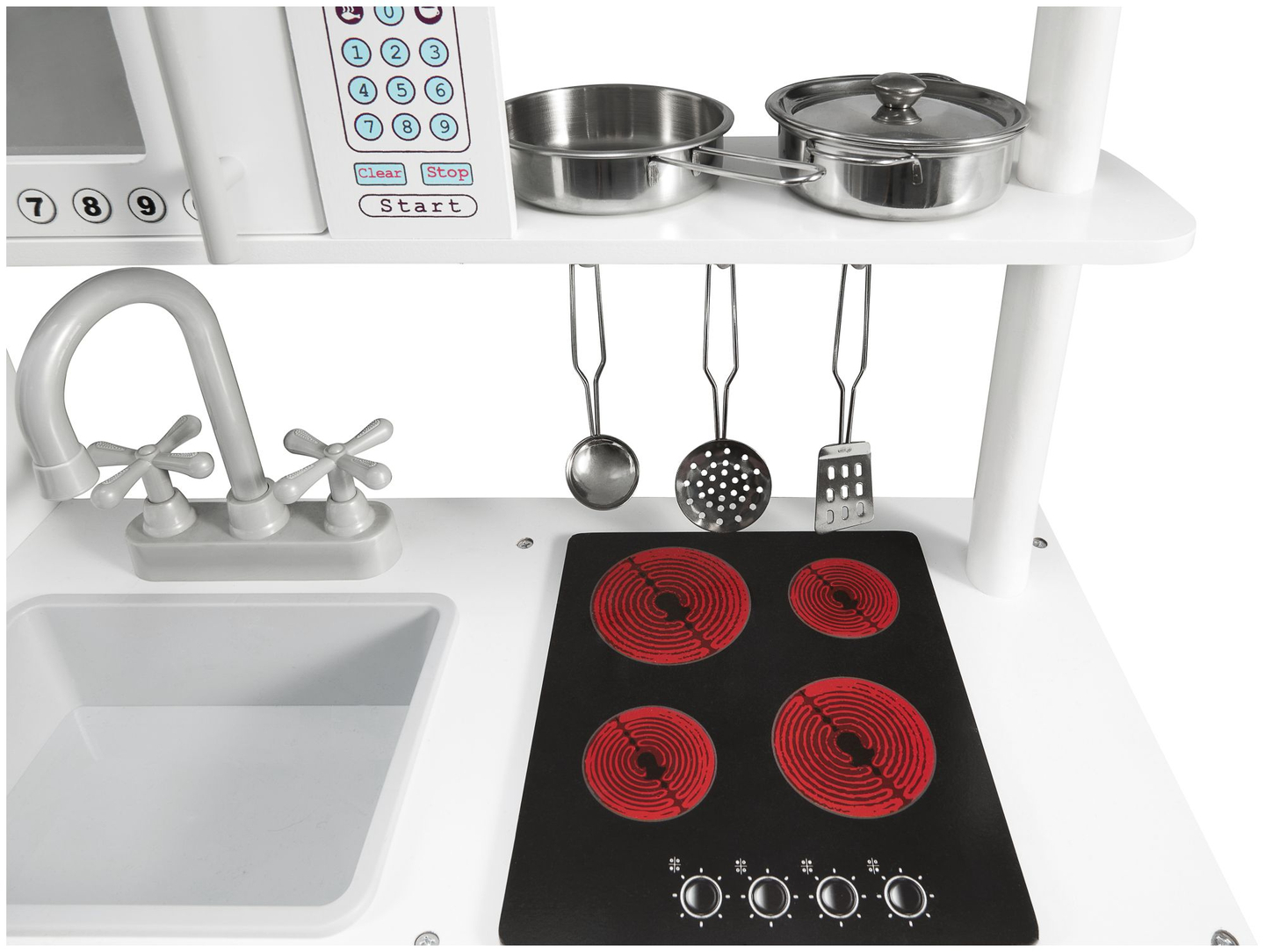 Grandes acessórios de cozinha brancos de madeira e avental