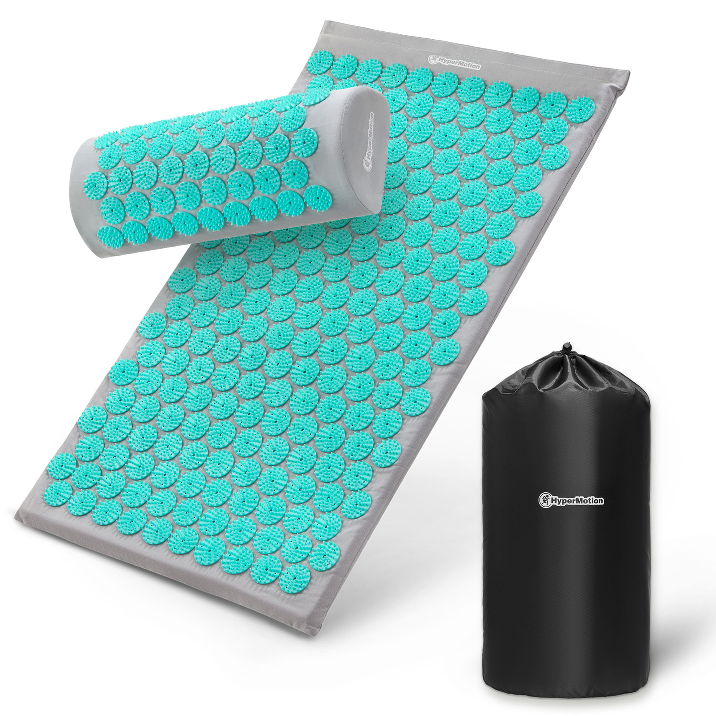 Tapete de acupressão com almofada e capa - 72 cm HyperMotion cinza-menta
