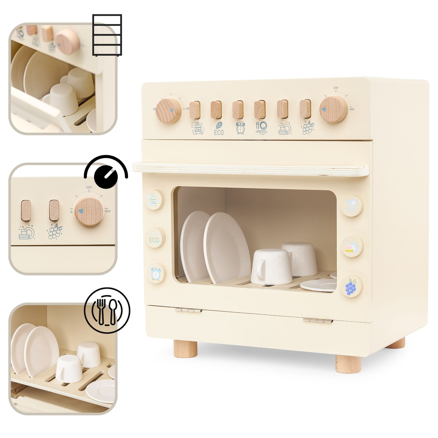 Máquina de lavar louça de madeira com acessórios
