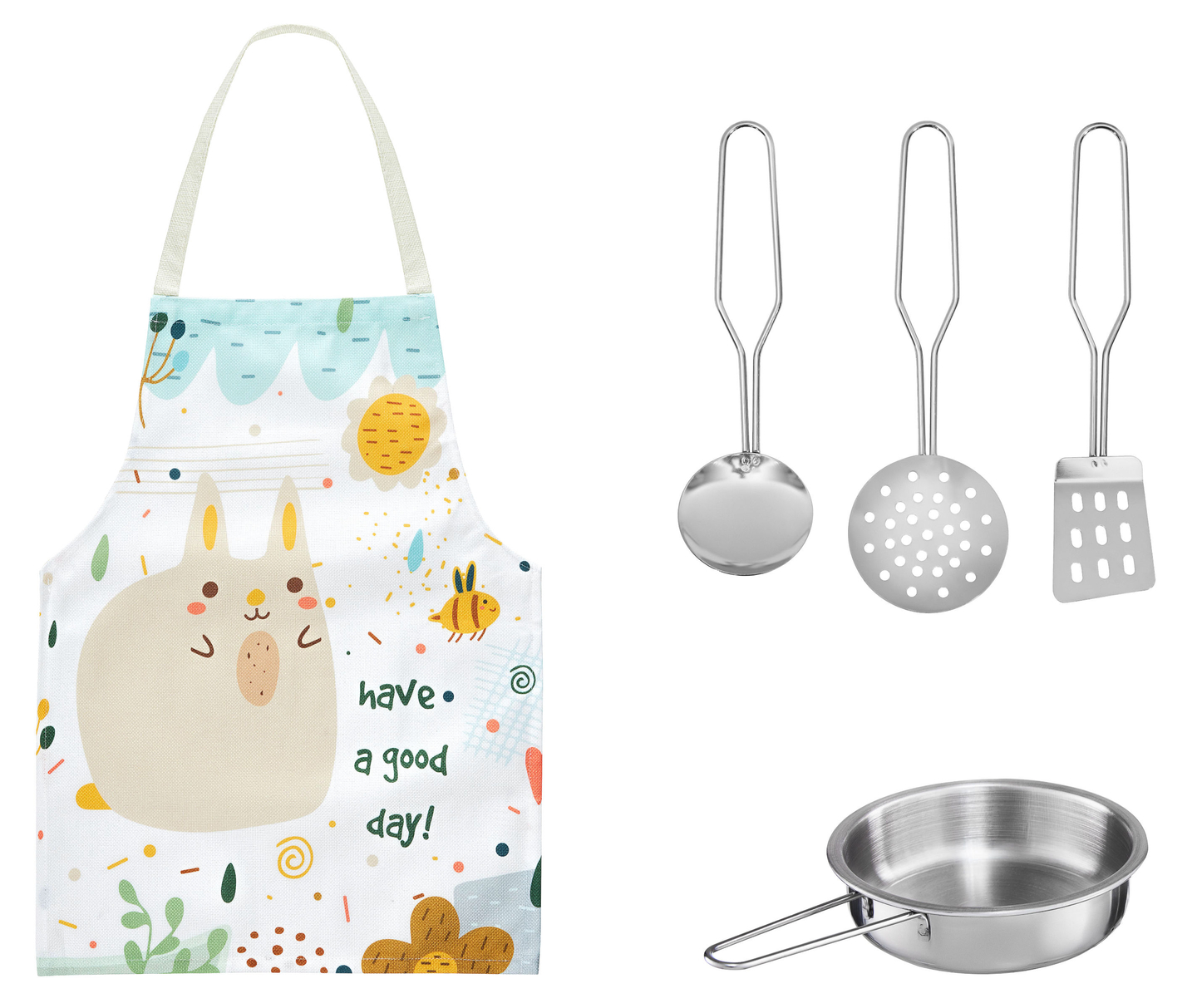 Cozinha de madeira branca com avental, acessórios e lâmpada LED