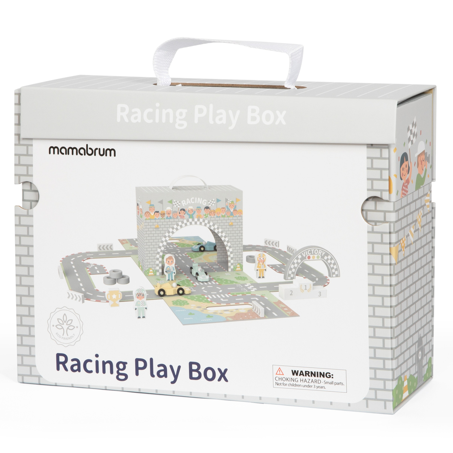 Mala magnética com pista de corrida, veículos de madeira e acessórios rodoviários