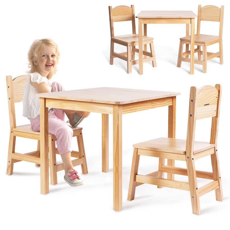 Mesa de madeira e 2 cadeiras - conjunto para crianças