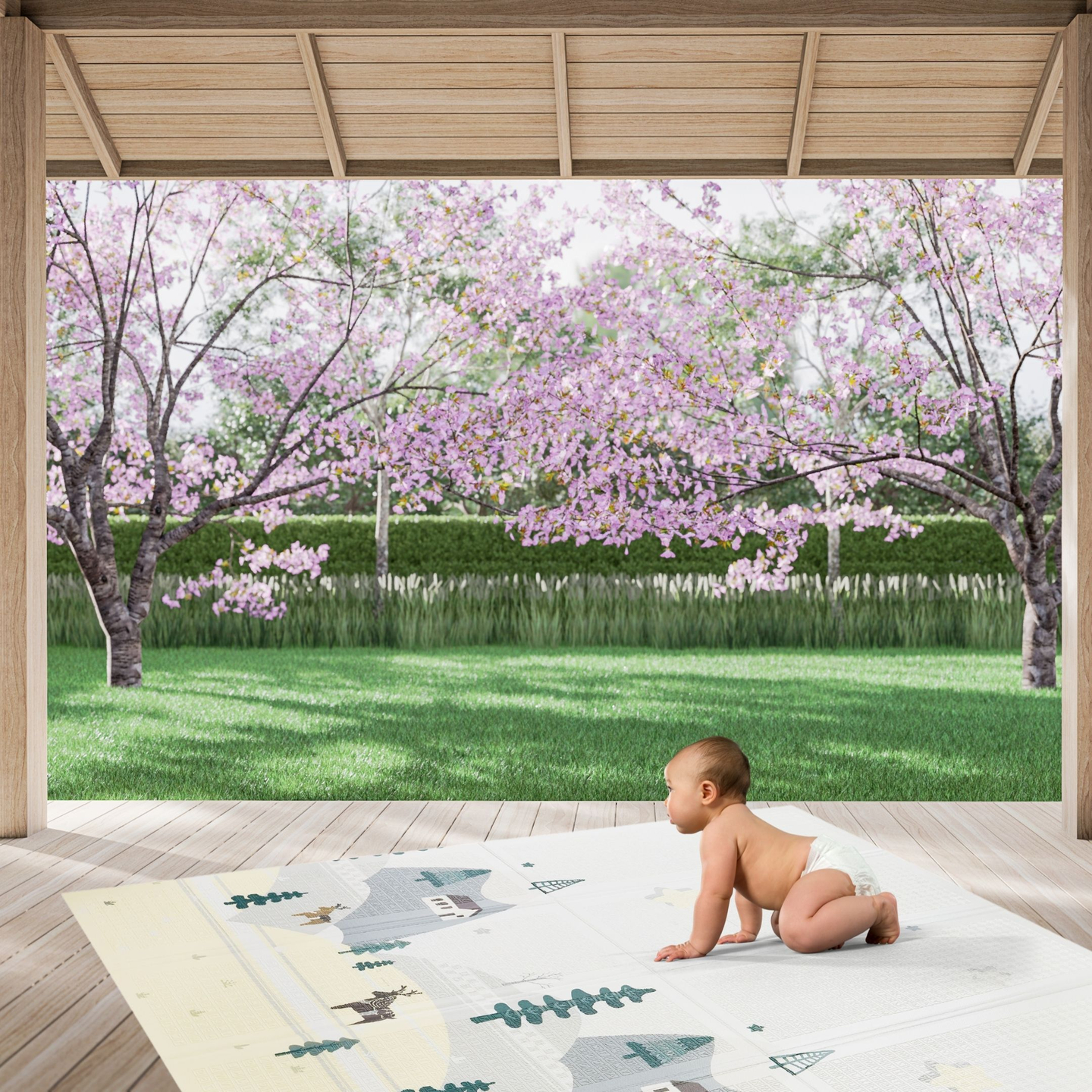 Tapete de espuma XXL dupla face - dobrável 1 CM (montanha e estrada)