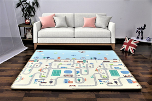 Tapete de espuma XXL dupla face - rolo de 2 CM (estrada e floresta com ursinho de pelúcia)