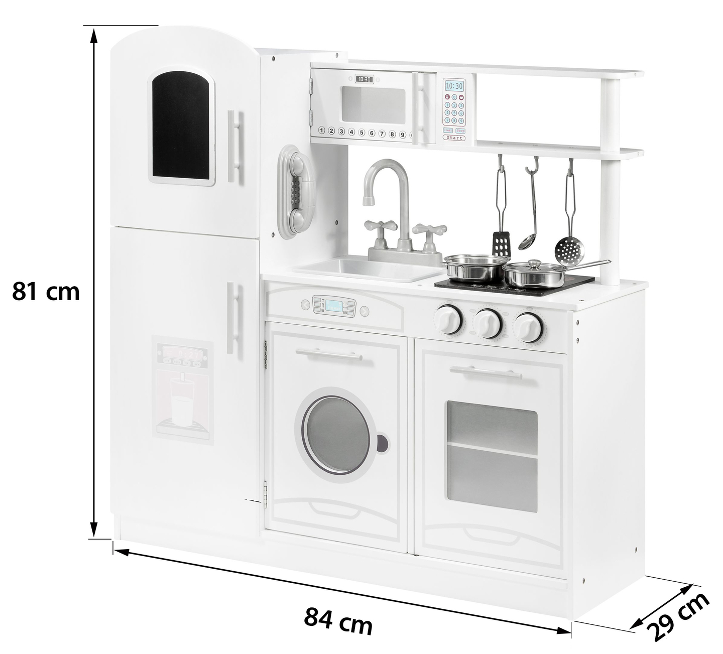 Grandes acessórios de cozinha brancos de madeira e avental