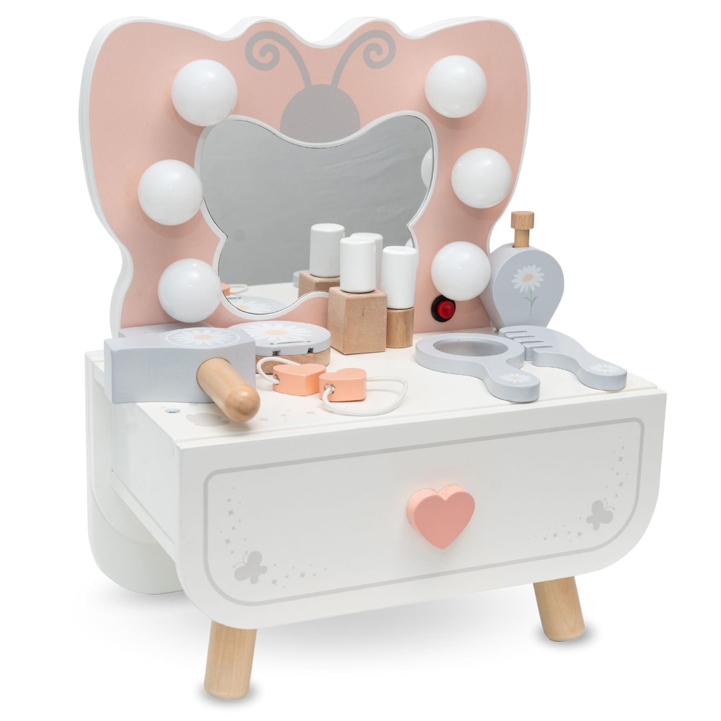 Mini toucador em madeira com iluminação LED - Butterfly