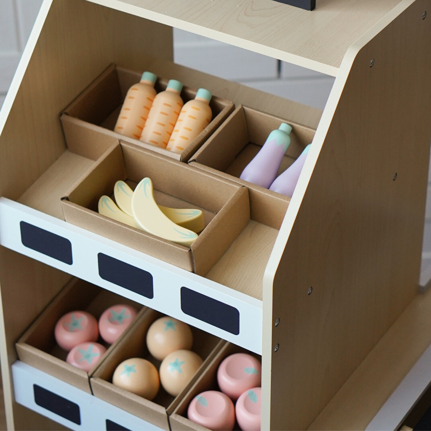 Mercado de legumes em madeira - grande banca XXL, loja com caixa registadora de brincar