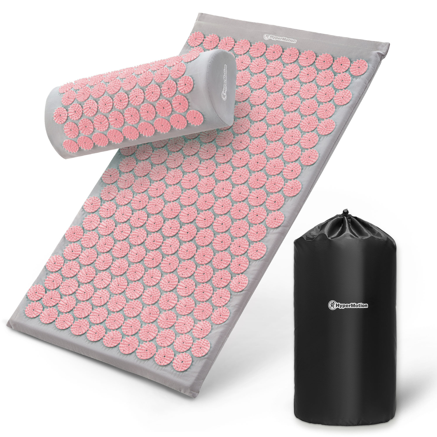 Tapete de acupressão com almofada e capa - 72 cm HyperMotion cinza e rosa
