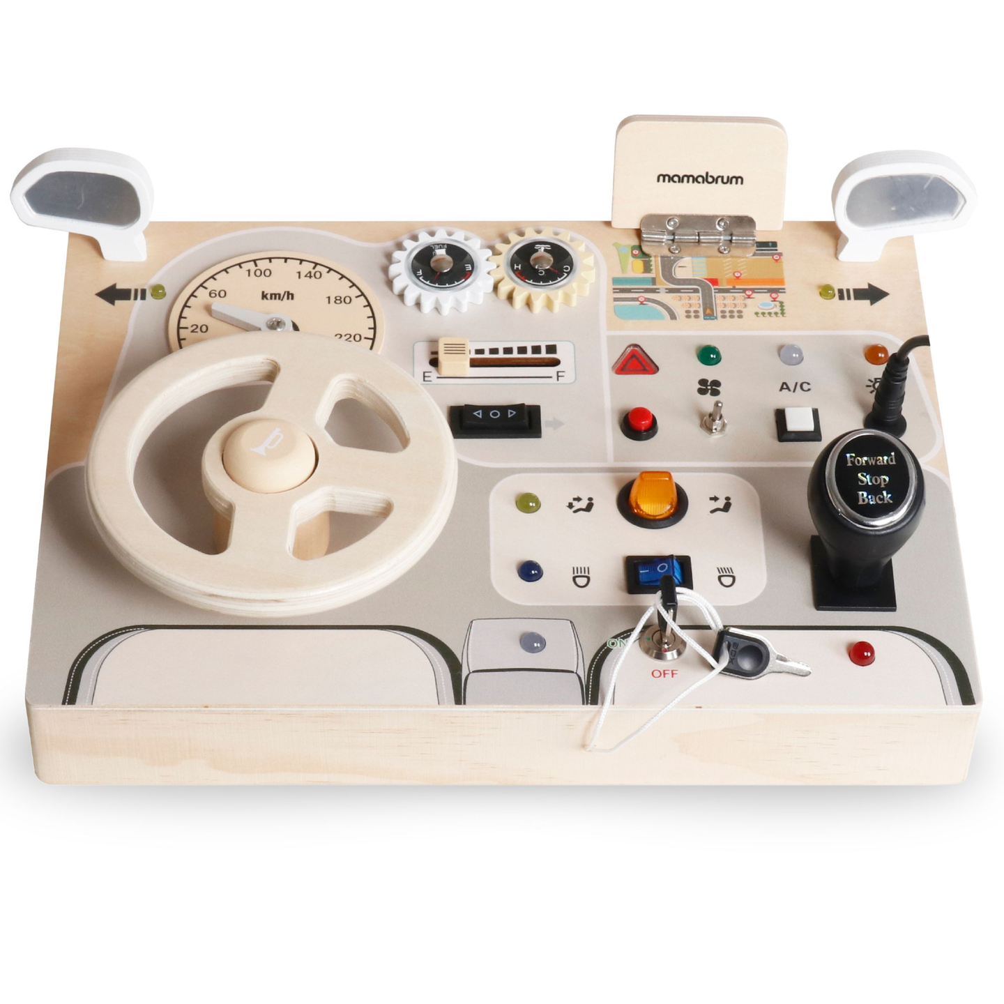 Tabuleiro de madeira Montessori para crianças pequenas - painel de instrumentos do carro