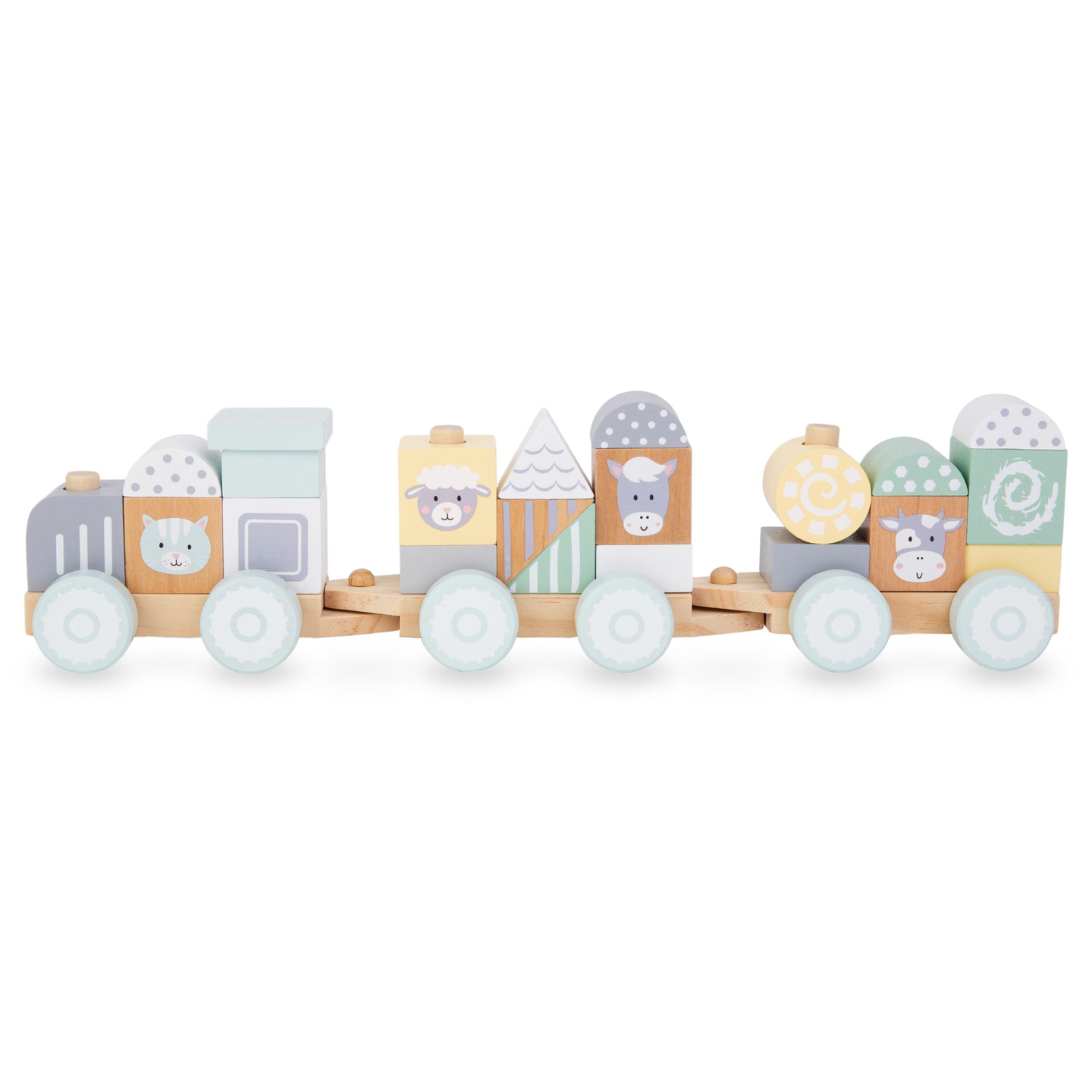 Trem de madeira com blocos para menino - Fazenda