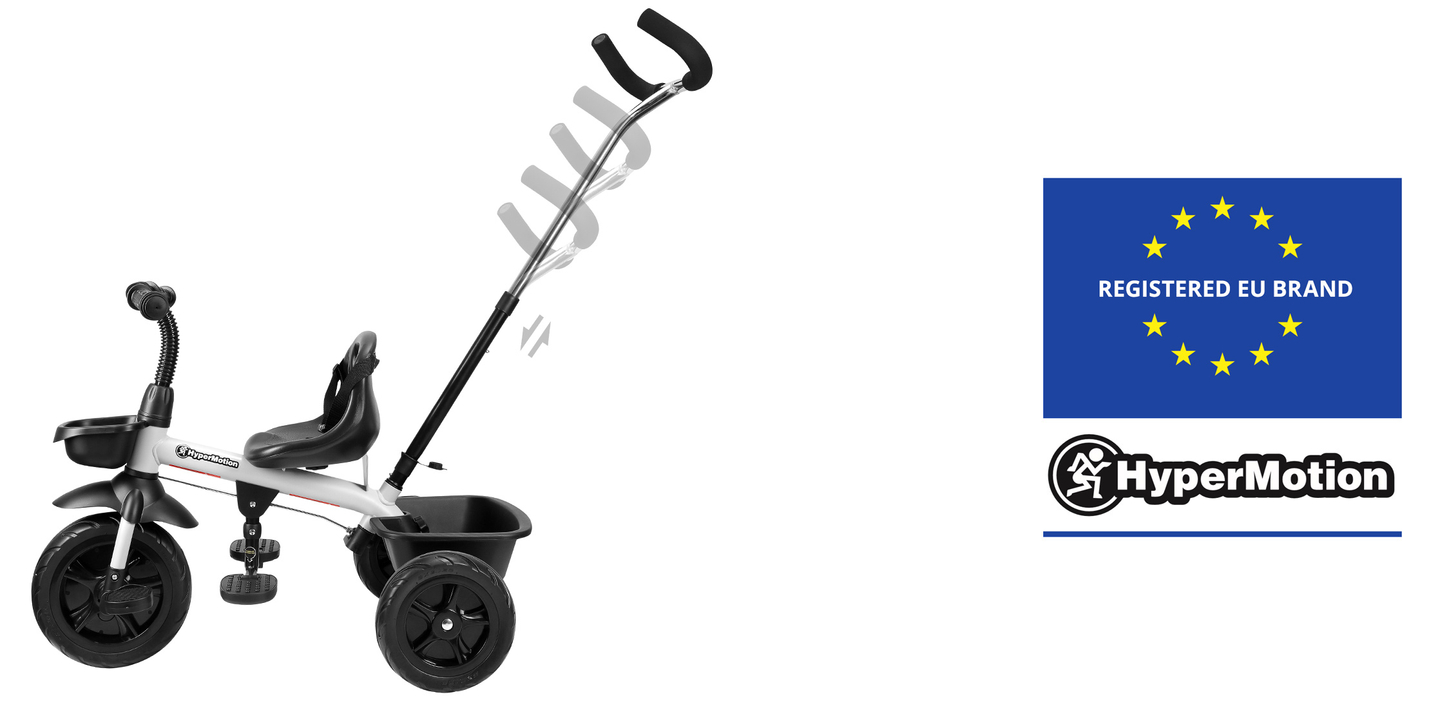 Triciclo HyperMotion TOBI VECTOR - rodas permanentemente infladas + empurrador. Cor: cinza claro.