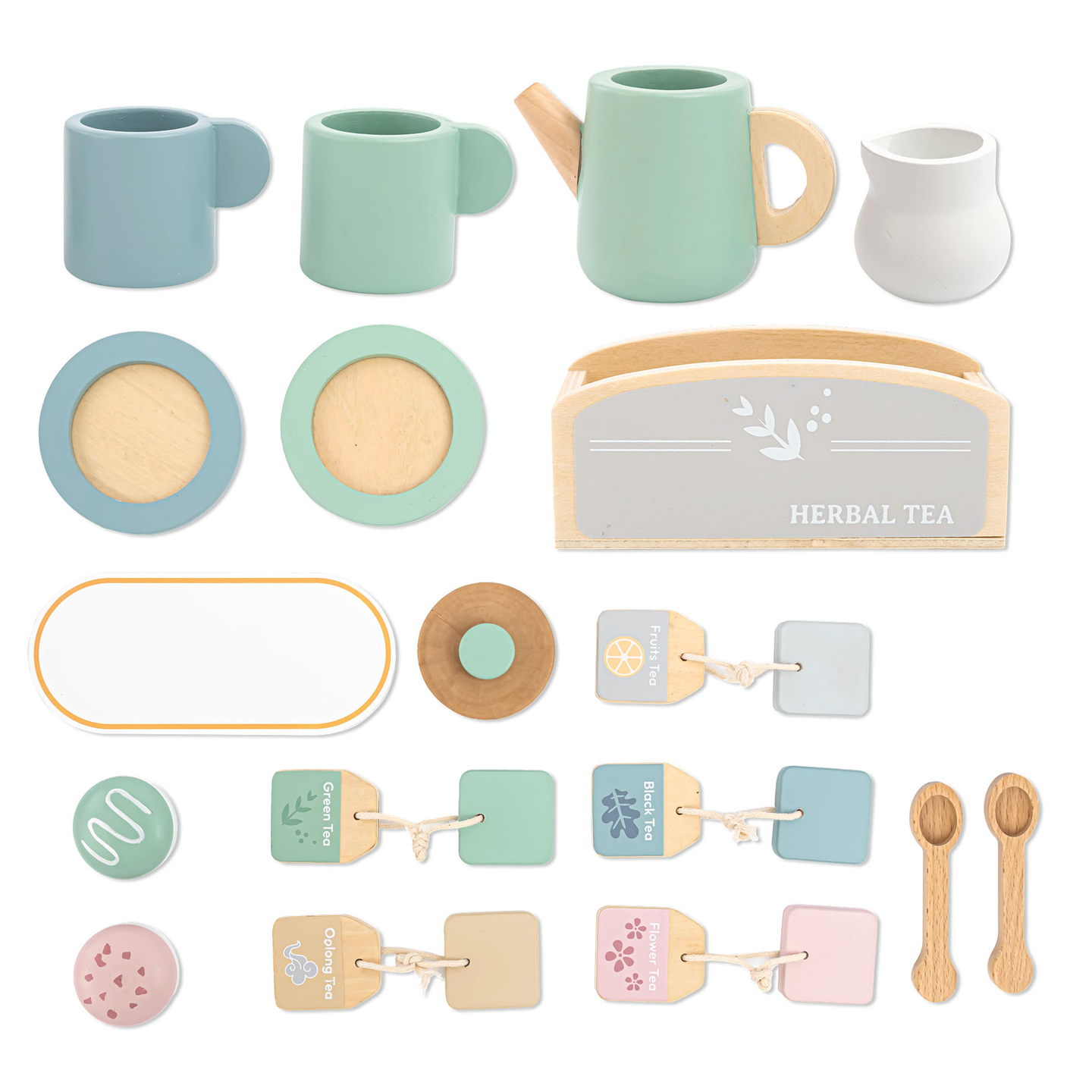 Conjunto de chá grande em madeira com tabuleiro - 18 artigos