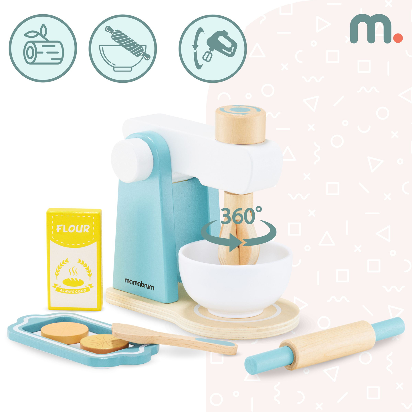 Misturador de madeira com acessórios