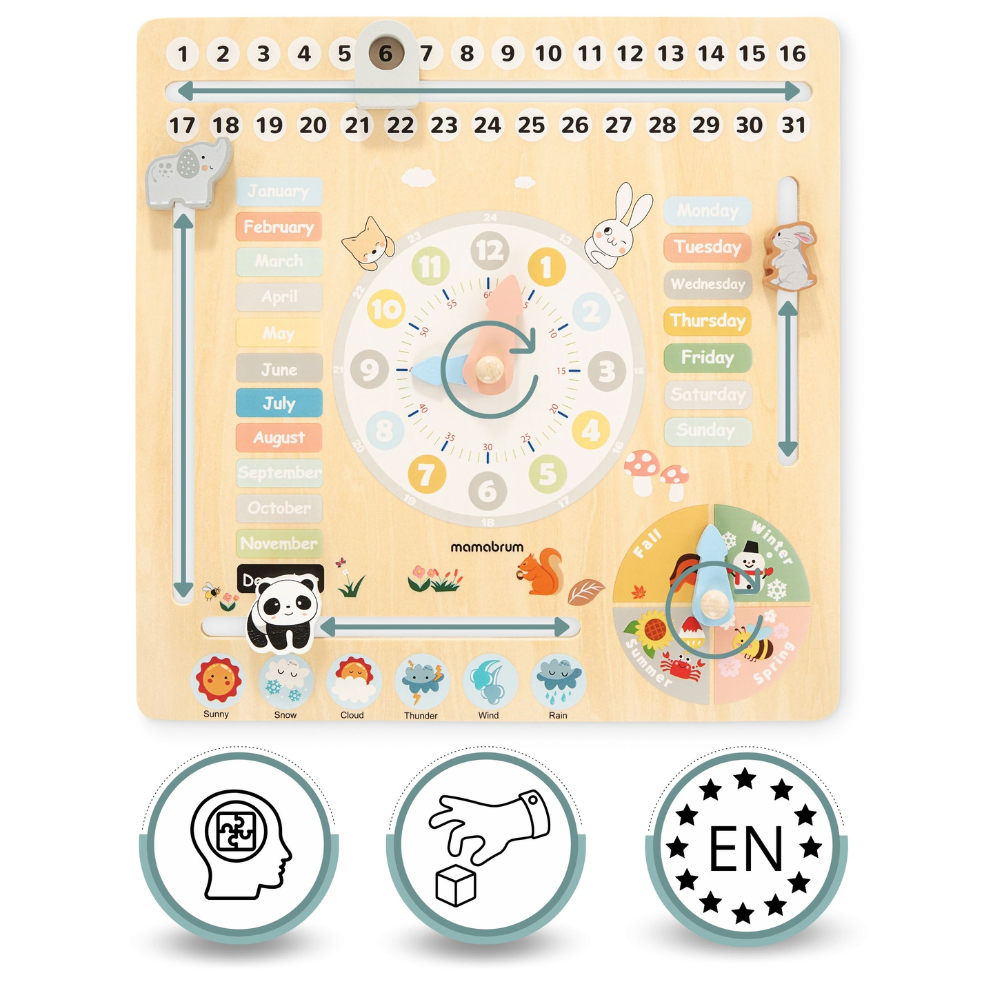 Calendário infantil em madeira 6 em 1
