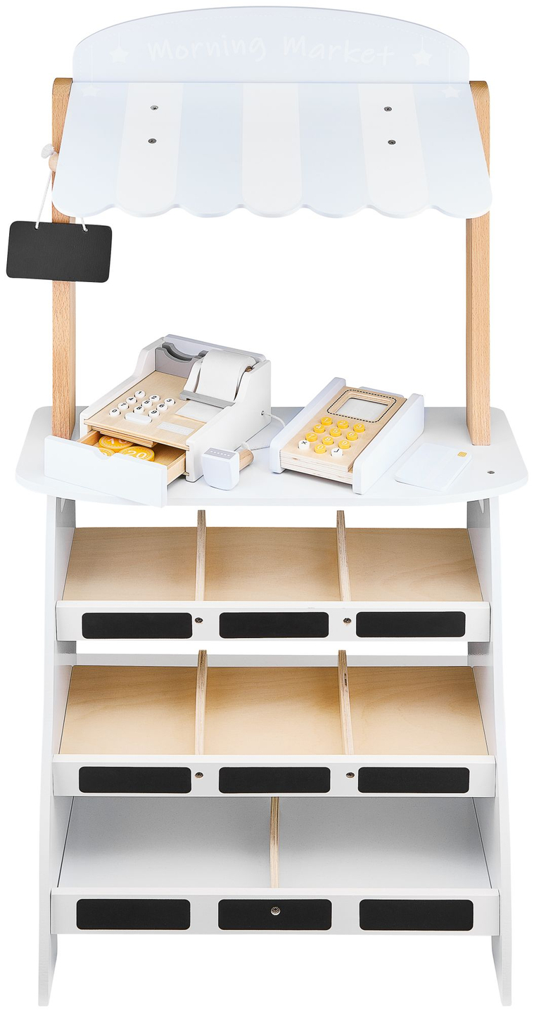 Mercearia - uma barraca de madeira com caixas, caixa registradora e terminal