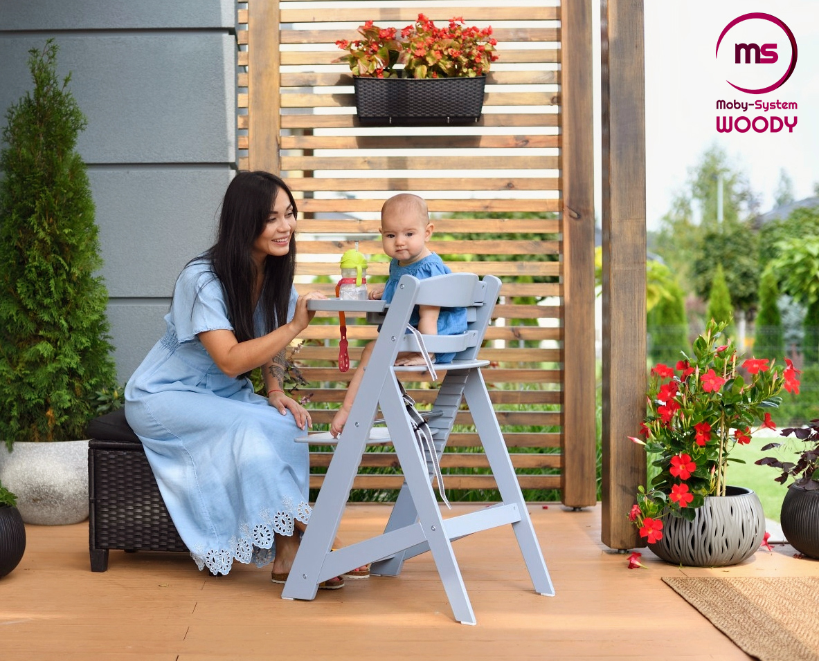 Cadeira de alimentação de madeira Moby-System WOODY - cor cinza