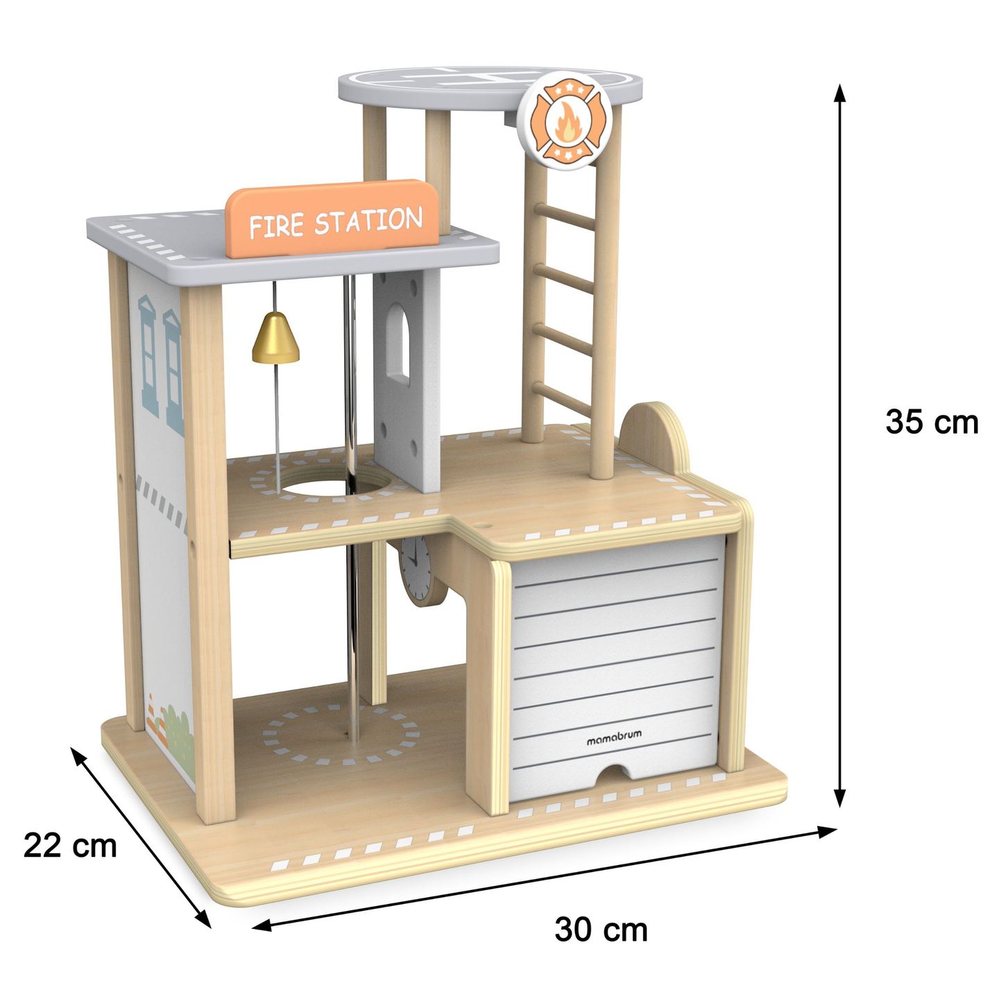 Quartel de bombeiros de madeira com acessórios, quartel de bombeiros