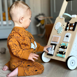 Andador / empurrador educacional de madeira para crianças - prancha de manipulação