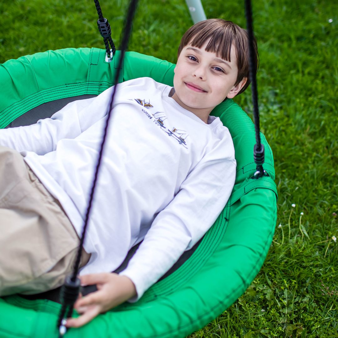 Balanço duplo de jardim com estrutura e cordas - assento e ninho de cegonha