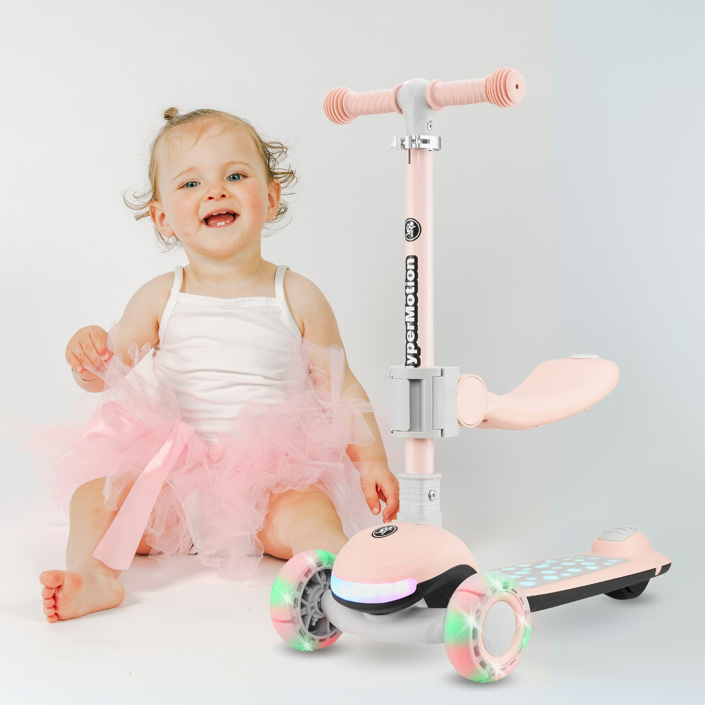 Trotinete de equilíbrio 3 em 1 HyperMotion LUMI - plataforma iluminada e rodas LED, cor-de-rosa