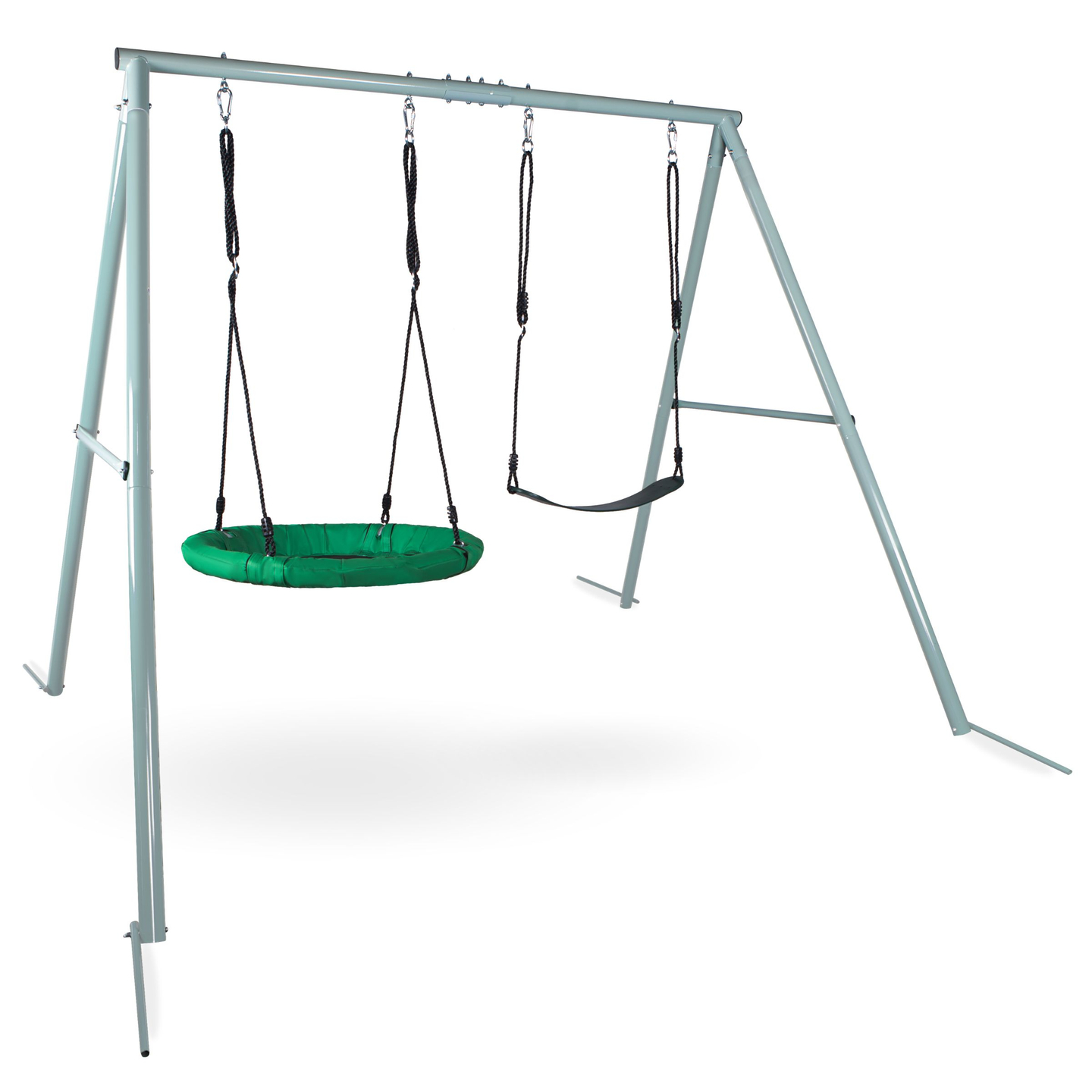 Balanço duplo de jardim com estrutura e cordas - assento e ninho de cegonha